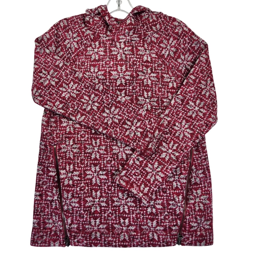 Talbots Small Pink Snowflake Fair Isle Fleece Hoodie Zip Hem Winter Cabin Cozy
